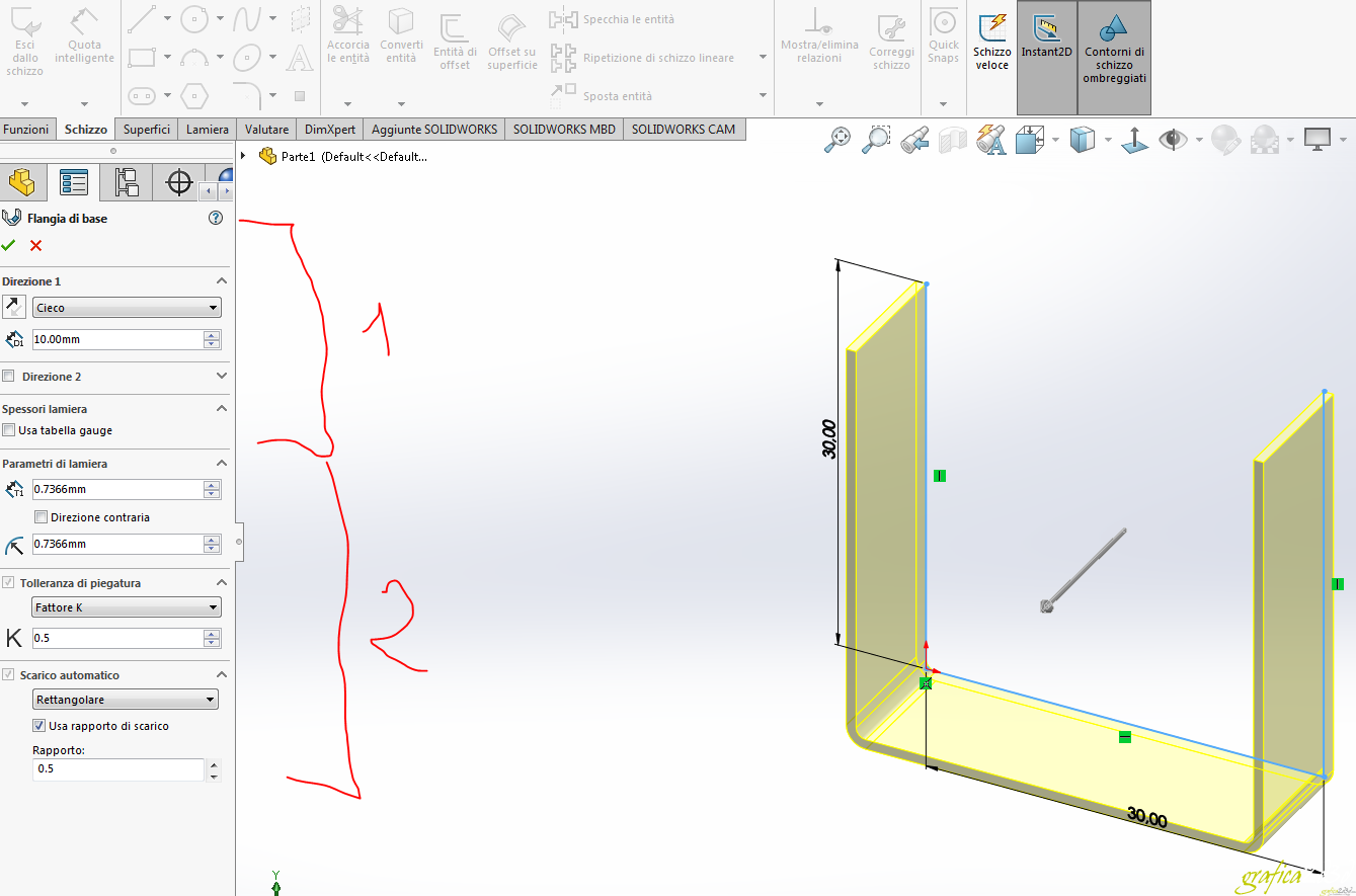 Lamiere solidworks : linguetta flangia base