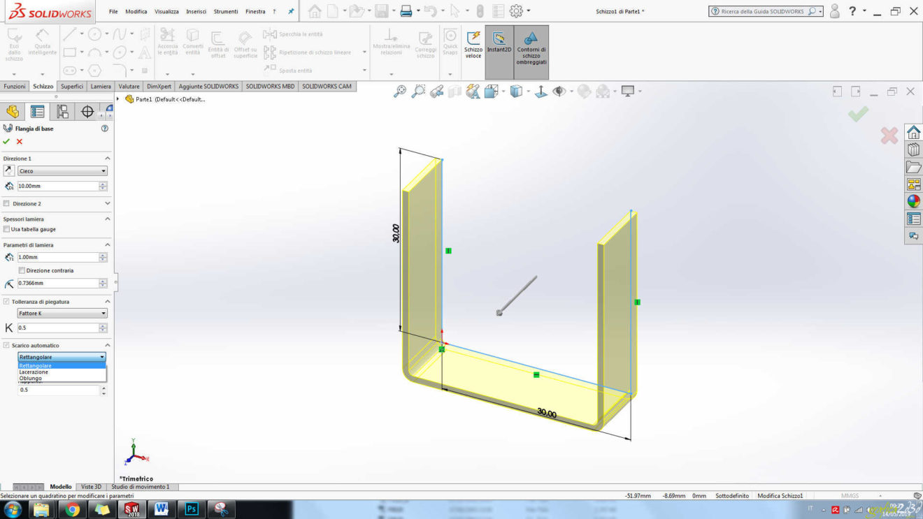 Lamiere solidworks : linguetta flangia base