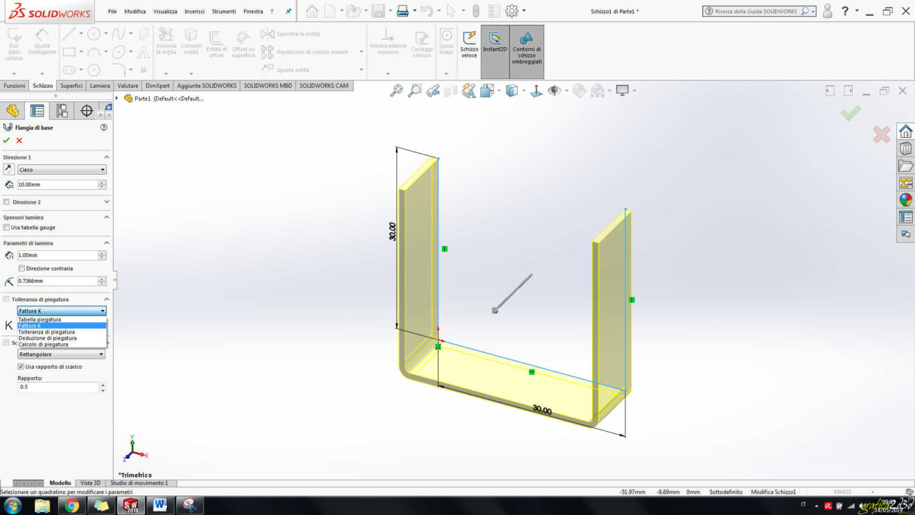 Lamiere solidworks : linguetta flangia base